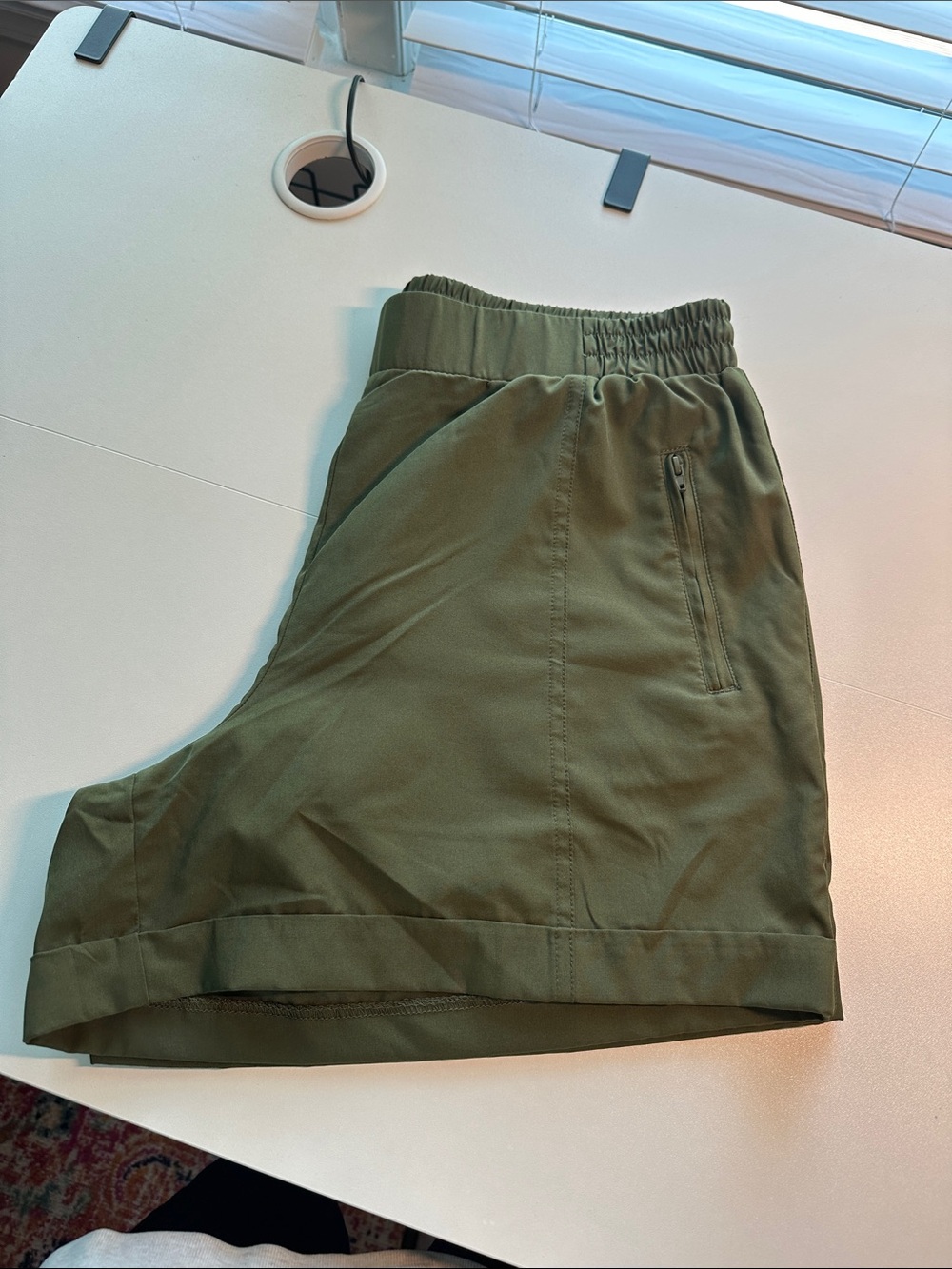 Olive Green Elastic Waist Athletic Shorts
